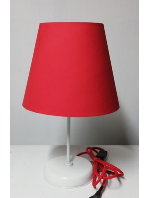 Kırmızı Yatak Odası Abajuru Beyaz Metal Ayaklı