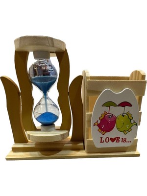 Dekoratif Ahsap Tekli Kum Saati Kalemlik