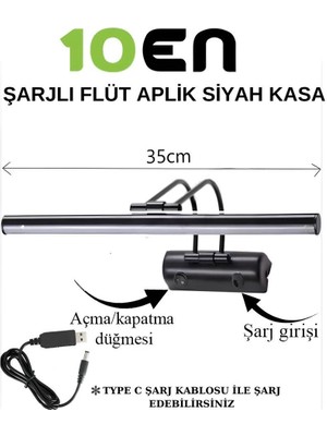 Flüt Şarjlı Pilli Siyah Kasa Ledli Tablo Kuğu Duvar Aplik Şarjlı Pilli