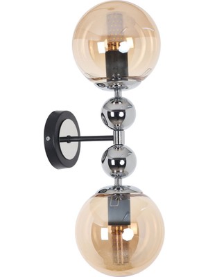 Misket Siyah Krom 2 Bal Camlı Aplik