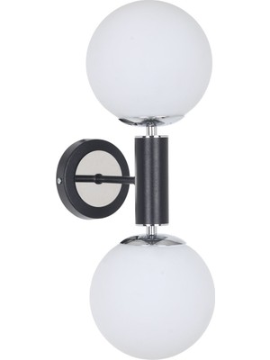 Hector Siyah Krom 2 Beyaz Camlı Aplik