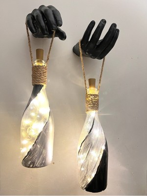 El Figürlü Duvar Lambası – Pilli LED Işıklı Dekoratif Şişe Aydınlatma |  El Yapımı Dekor