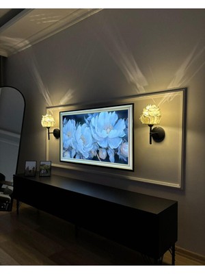 2'li Beyaz Eva Gül Tasarım Kablosuz Pilli Aplik - Alt Siyah (Tüm Boy 35  cm )