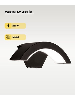 Siyah LED Yarım Ay Aplik 6500K (Beyaz Işık)