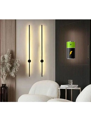 Modern Dekoratif Pilli LED Duvar Aplik 70  cm  Siyah ( 1 Adet )