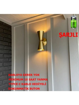 Nordic Şarjlı Dimmerlı Dokunmatik  Eskitme Aplik - Gün Işığı