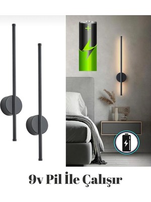 Modern Dekoratif Günışığı LED Duvar Aplik 70  cm  Siyah (Pilli )
