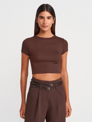 31104 Modal Crop Top-Açık Kahve