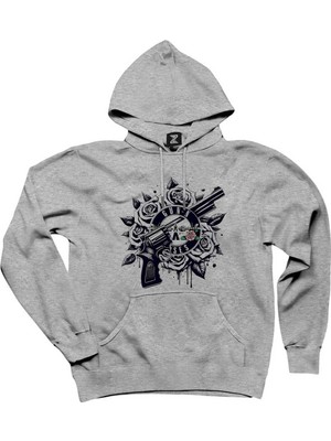 Guns N Roses Guns Logo Gri Kapşonlu Sweatshirt Hoodie