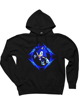 Sonic Blue Siyah Kapşonlu Sweatshirt Hoodie
