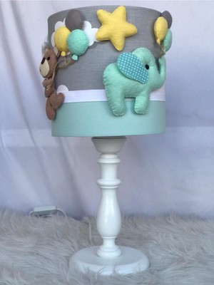 Gri Bulutlu Mint Renkli Karışık Hayvan Figürlü Bebek/çocuk Odası Tasarım Abajur Masa Lambası