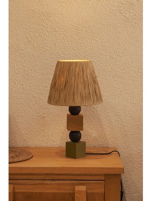 Soleil Renkli Ahşap Gövdeli Kağıt Başlıklı Bohem Abajur 9095