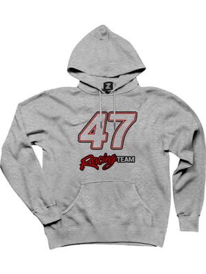 Moto 47 Racing Team Gri Kapşonlu Sweatshirt Hoodie