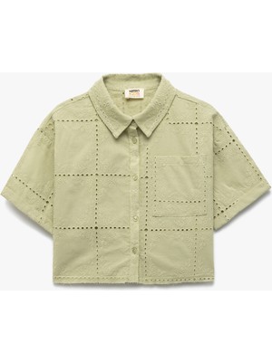 Koton Kısa Kollu Brodeli Pamuklu Crop Gömlek