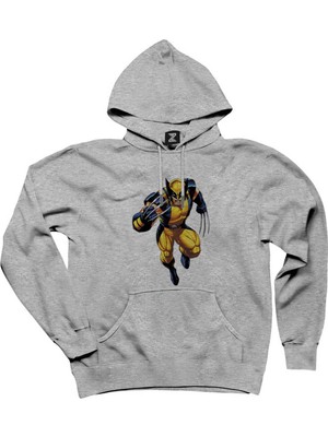 Wolverine Warrior Gri Kapşonlu Sweatshirt Hoodie