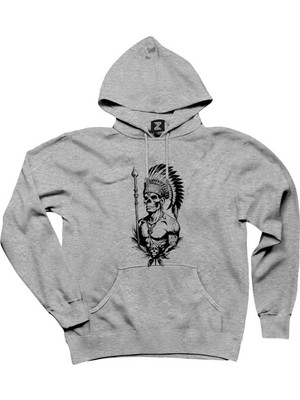 Kızıldereli Skull Warrios Gri Kapşonlu Sweatshirt Hoodie