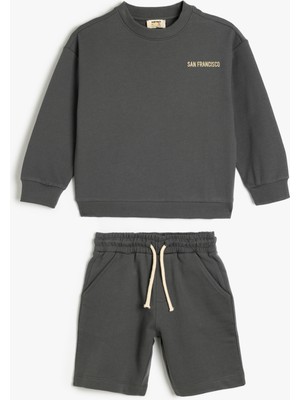 Koton 2'li Pamuklu Uzun Kollu Sweatshirt ve Şort Takımı