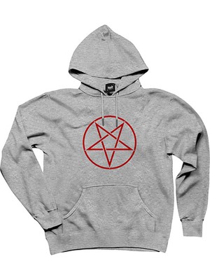 Pentagram Red Star Gri Kapşonlu Sweatshirt Hoodie