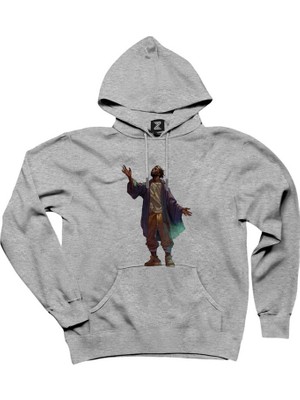 Black Hip Hop Artist Gri Kapşonlu Sweatshirt Hoodie