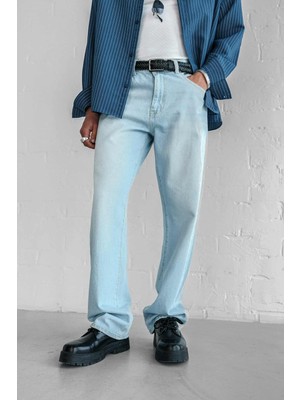 Erkek Baggy Fit Jean Açık Mavi