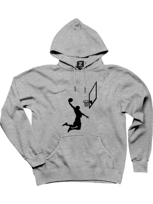 Basketball Smack Silhouette Gri Kapşonlu Sweatshirt Hoodie
