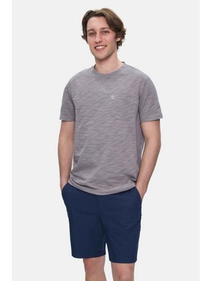 Ucla CALEB Koyu Gri Bisiklet Yaka Cepli %100 Pamuk Standard Fit Erkek Tshirt