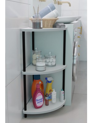 Kompakt 3 Katlı Köşe Raf Modern Çok Amaçlı Raf Banyo, Çamaşır Odası Düzenleyici Şık Köşe Ünitesi