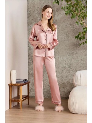 Pierre Cardin Kadın Saten Biyeli Pijama Takımı 1200 Brandy Renkli Özel Tasarım XL Beden