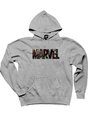 Marvel Heroes In Post 2 Gri Kapşonlu Sweatshirt Hoodie