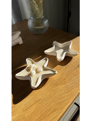 Deniz Yıldızı Görünümlü 2'li Dekoratif Takı Tabağı ve El Yapımı % 100 Doğal Soya Wax Mum