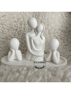 Sarılan Sevgili Set & 2 Adet Çocuk Biblo Aile Seti Dekor