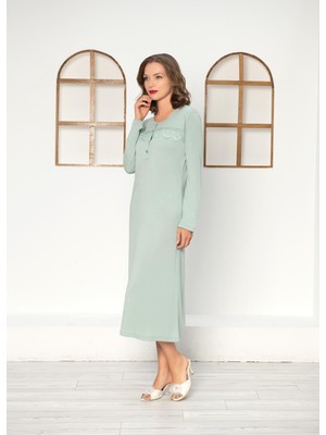 Zakkum Uzun Kol Diz Altı Dantel Detaylı Gecelik Elbise Tunik Flz 39-15