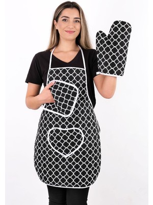 Trendy 3lü Set Su Geçirmez Mutfak Önlüğü Çeyiz Seti Isıya Dayanıklı Fırın Eldiveni ve Tutacak Takım