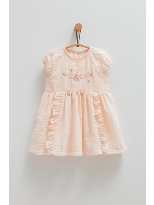 Çiçek Nakışlı Eteği Fırfırlı Elbise