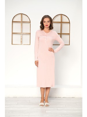 Zakkum Uzun Kol Diz Altı Dantel Detaylı Gecelik Elbise Tunik Flz 39-15