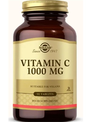 Solgar Vitamin C 1000 mg 90 Tablet Vegan Takviye Edici Gıda Aromalı Türkiye Menşeli