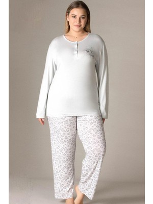 Flz Büyük Beden Pamuklu Pijama Takımı Kadın – Battal Rahat Ev Giyimi B89-77