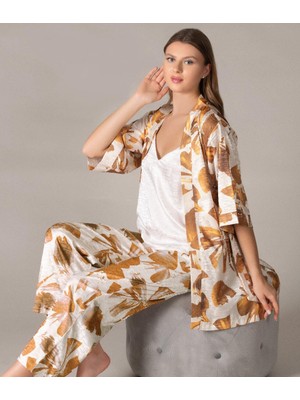 Saten Desenli Sabahlıklı Ip Askılı 3lü Set Şık ve Zarif Flz  31-127