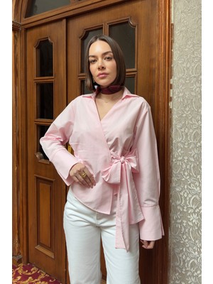 Magarde Bağlamalı Poplin Gömlek- Kahverengi