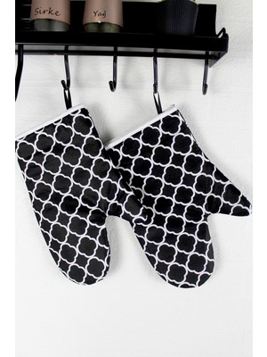 2 Adet Isıya Dayanıklı Mutfak Fırın Eldiven Seti & Siyah Halka