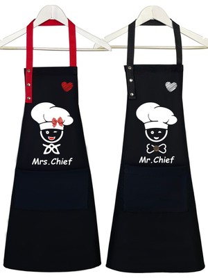 Mutfak Önlüğü Seti 2'li Leke Tutmaz Su Itici Kumaş Şef Çeyiz Cepli Siyahönlük