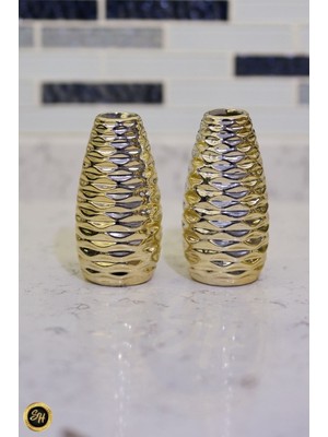 1-Adet Yan Desenli Vazo Gold Biblo Dekoratif Sunumluk Dekor