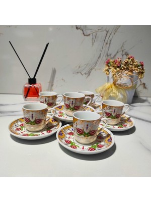 Dm Porselen Kadife Kutulu Lalezar 6'lı Kahve Fincan Takımı