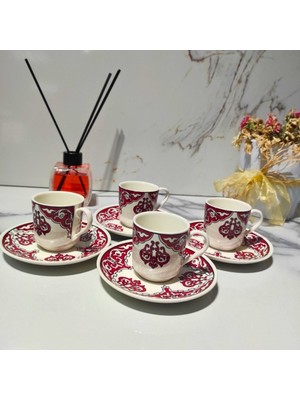 Dm Porselen Kadife Kutulu Madalyon 4'lü Kahve Fincan Takımı
