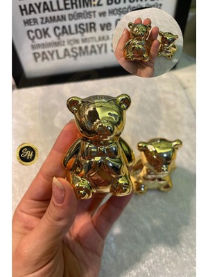 1-Adet Orta Boy Ayıcık Biblo Panda Gold Biblo Dekoratif Sunumluk Dekor