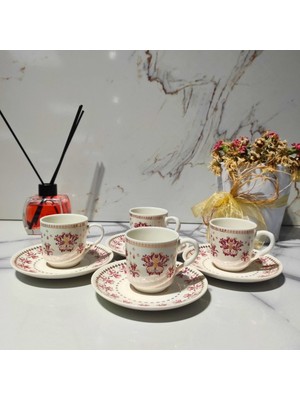 Dm Porselen Kadife Kutulu Karanfil 4'lü Kahve Fincan Takımı