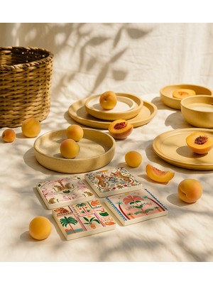 Tropikal Kaplan ve Palmiye Desenli Doğal Taş Bardak Altlığı 4’lü Set, Sunumluk Masa Dekoru