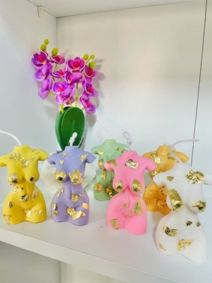 Kadın Vücudu Yaldızlı Dekoratif Kokulu Mum / Decorative Gilded Woman Body Candle