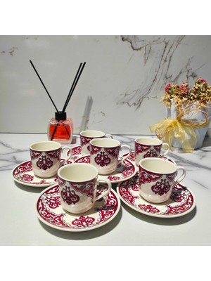 Dm Porselen Kadife Kutulu Madalyon 6'lı Kahve Fincan Takımı