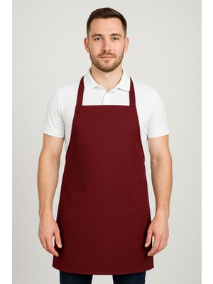 Bordo  Leke Tutmaz Gabardin Aşçı Şef Barista Mutfak Önlüğü Unisex Cepli Önlük